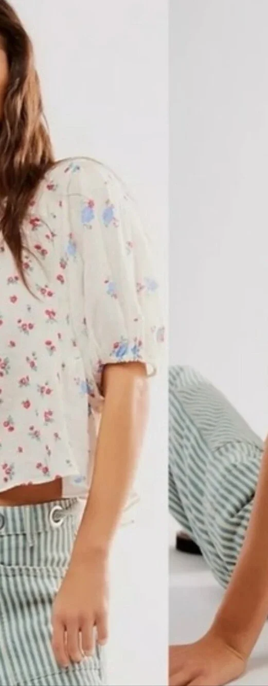 Free People Chloe Floral Puff Sleeve Tie Back Blouse Cotton Gauze White P/S